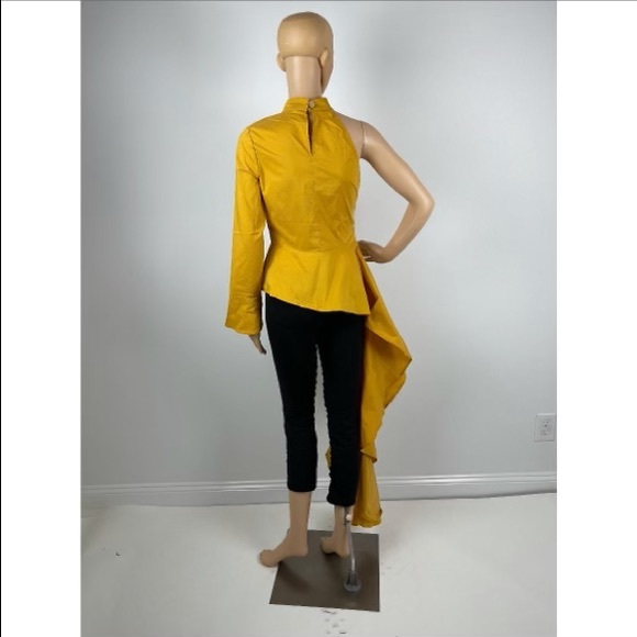 Yellow Asymmetrical Ruffle Peplum Top - Picture 3 of 8